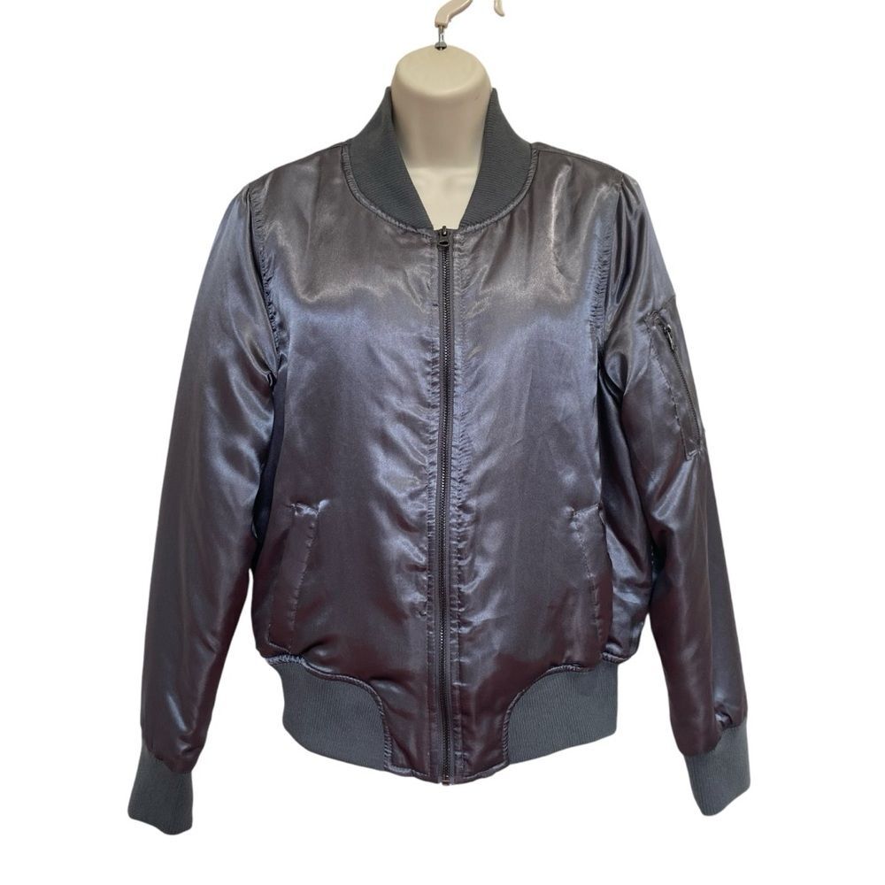 Vintage Be Sweet Satin Bomber Jacket Gray 80s 90s Style Junior’s Size Large